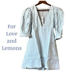 (70% OFF) NWT For Love & Lemons Leslie Blue Striped Puff Sleeve Mini Dress